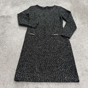 Talbots Textured Knit Metallic Long Sleeve Midi Shift Dress Womens 6P Black Gold